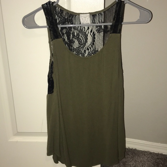 Tops - green lace back tank top